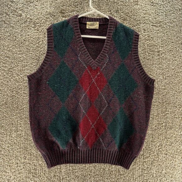 Vintage Lord Jeff Vest Mens Large Diamond Argile Sweater V Neck Pullover Wool